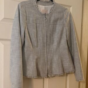 Rebecca Taylor size 6 Tailored Light Gray Fringe-Trim Zip Jacket